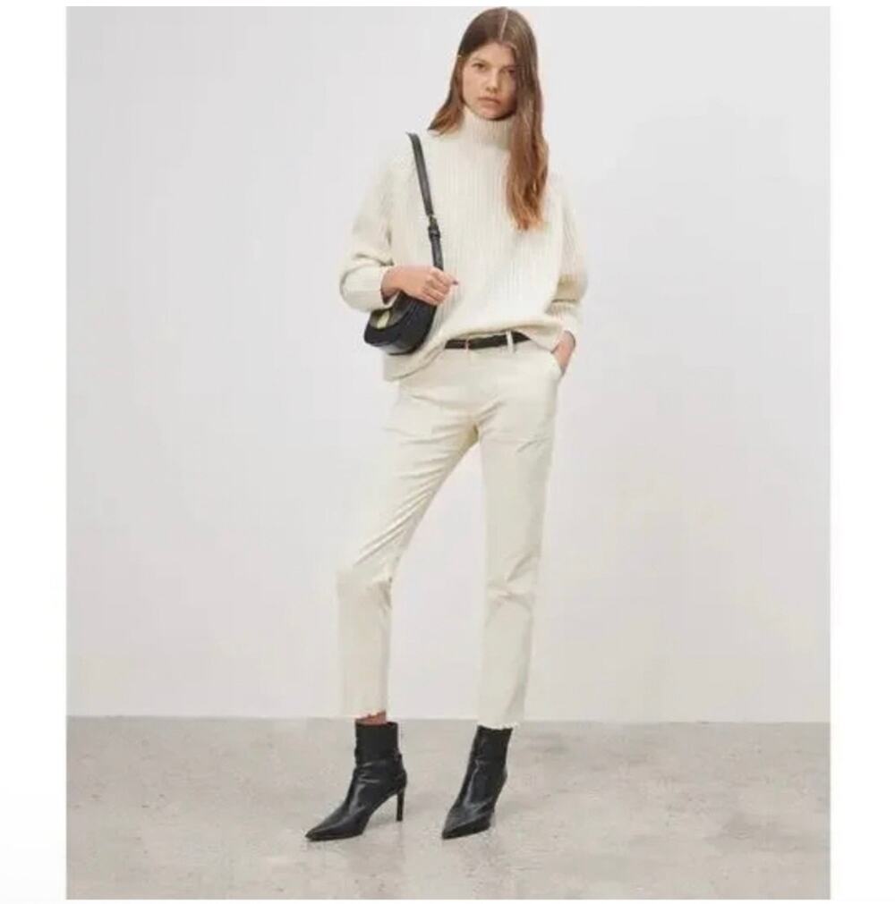 Nili Lotan Pants Womens 4 Cream White Jenna Corduroy Slim Straight Crop Raw Hem